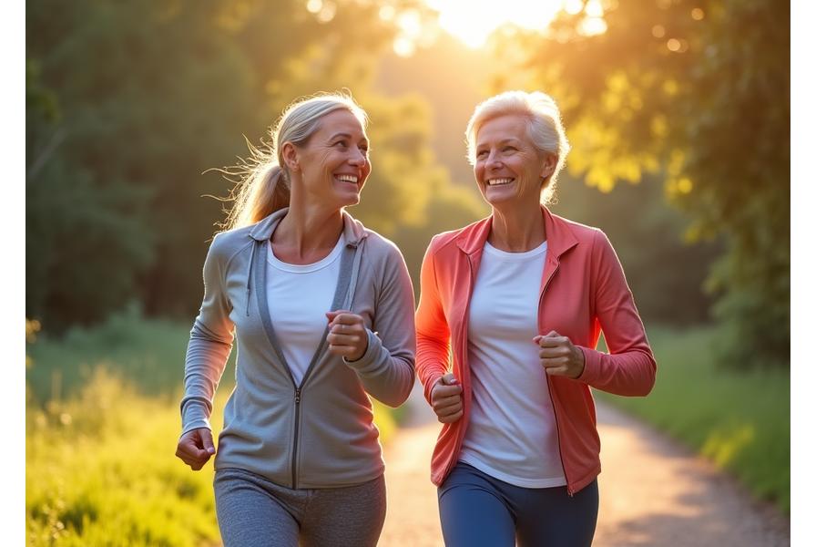 Happy couple enjoying a brisk walk outdoors